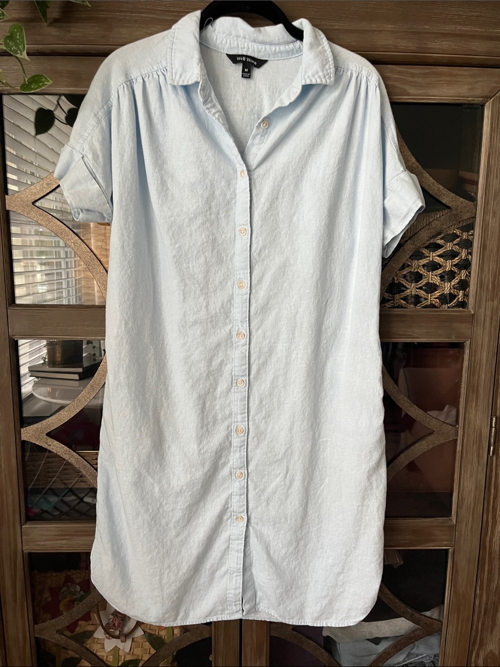 Well Worn Light Blue Button-Front Shirt Dress